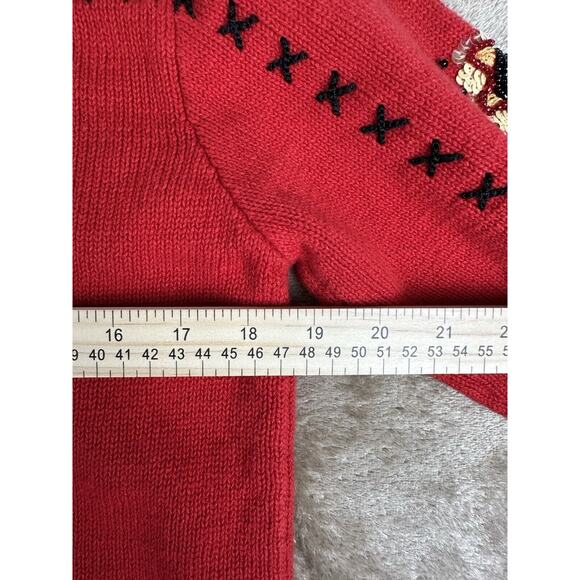 Story Book Knits Full Zip Red Beaded Sunflower Sweater Hooded Women’s Small RARE - Picture 11 of 12